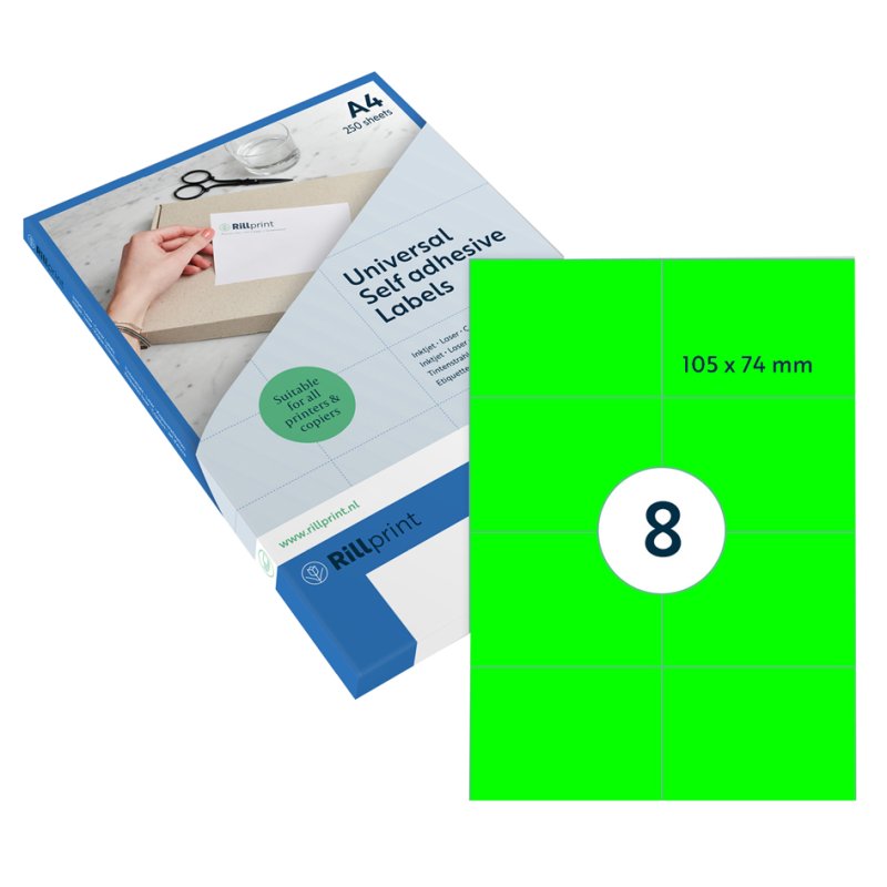 rillprint fluorescerende etiketten, 70 × 37 mm, geel, 2400 stuks